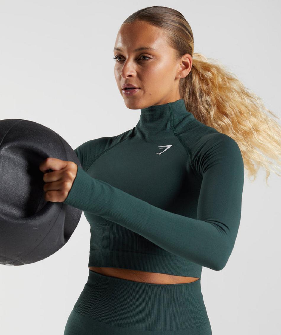 Corp Tops Gymshark Vital Seamless 2.0 High Neck Midi Mujer Verde | CO 2483WNB